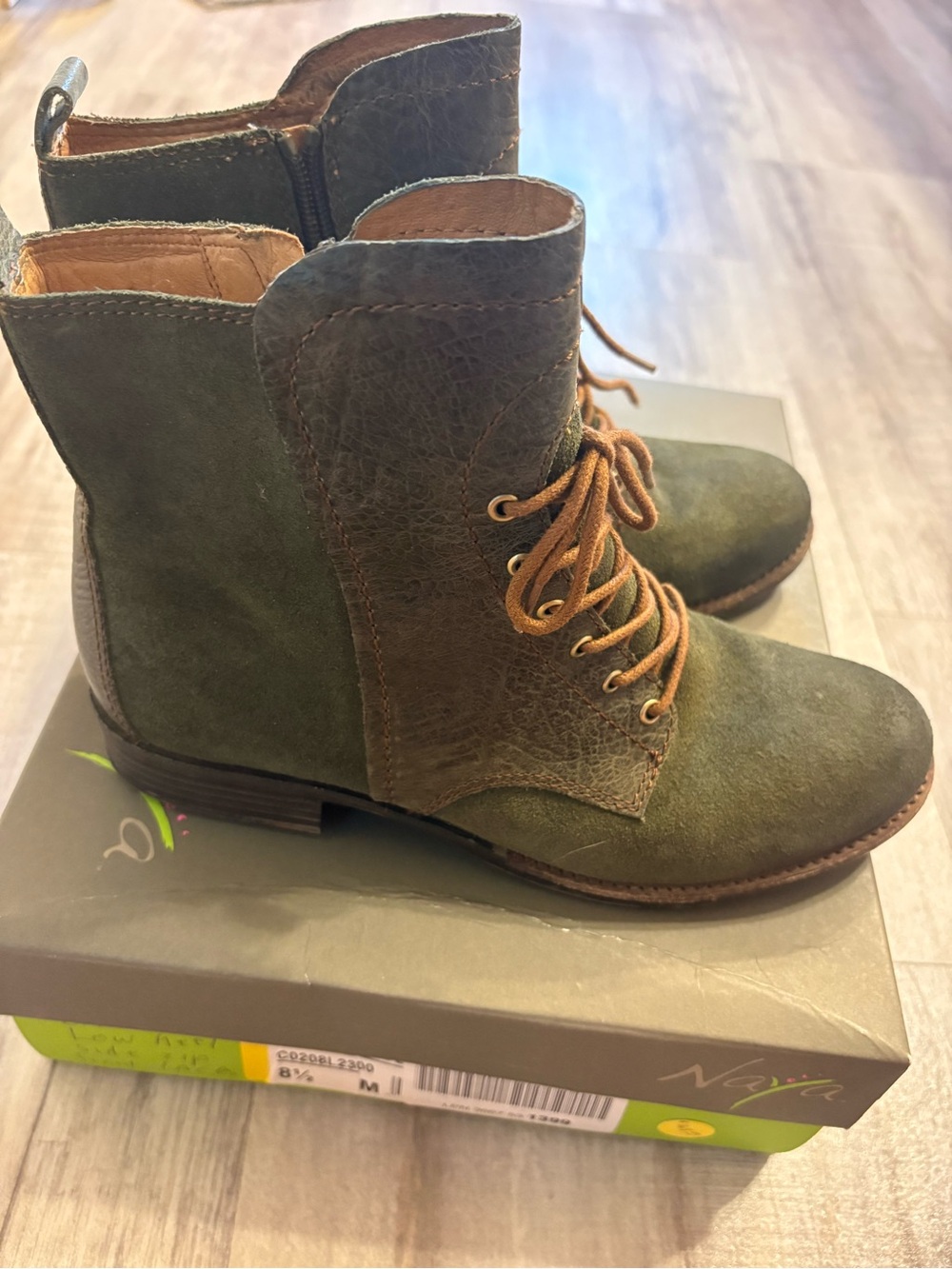 NAYA Agave Olive Leather Boots 8.5